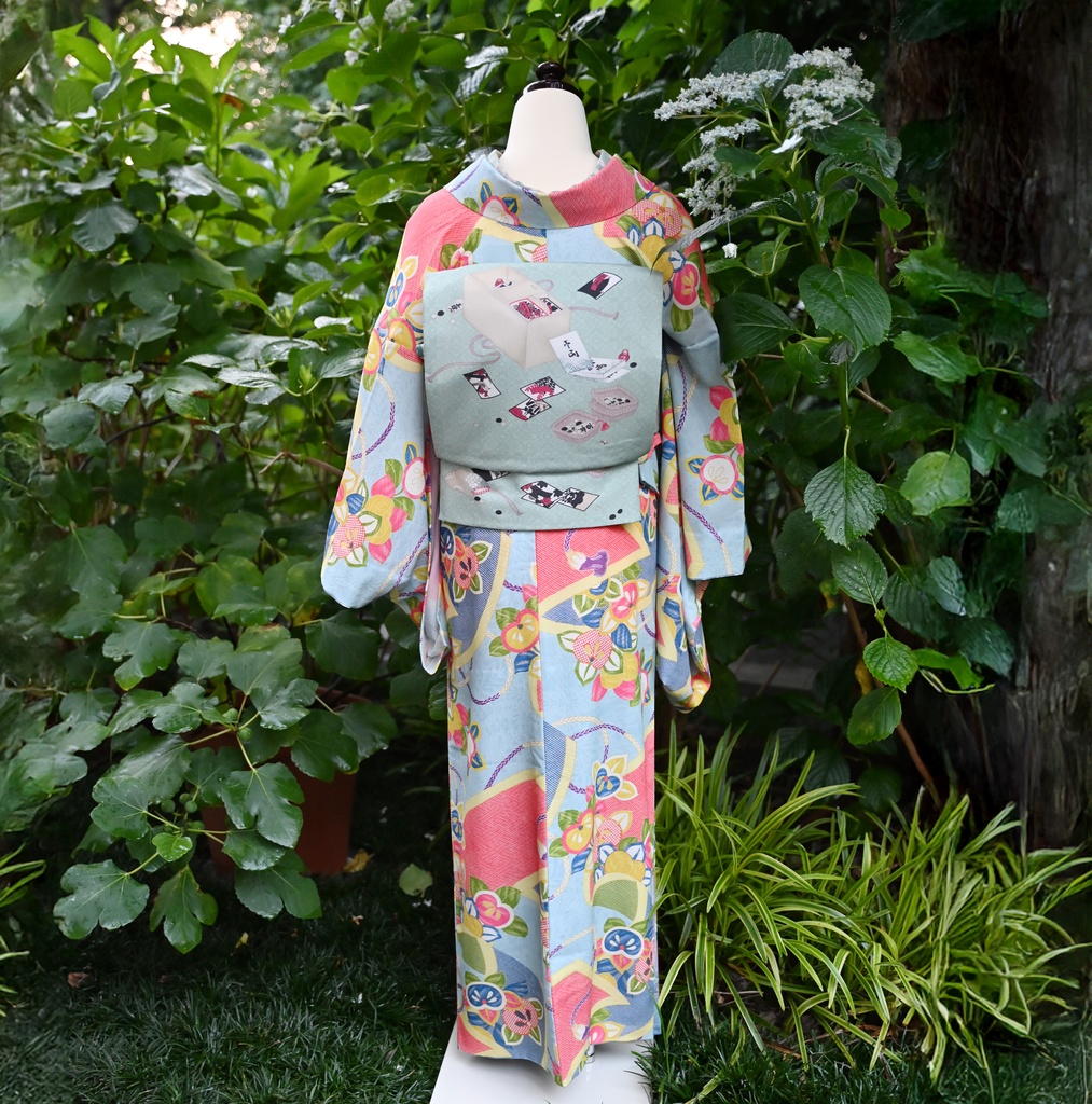 即納:「孔雀色の雅楽の調べ x 花札」仕立て上がり昼夜帯