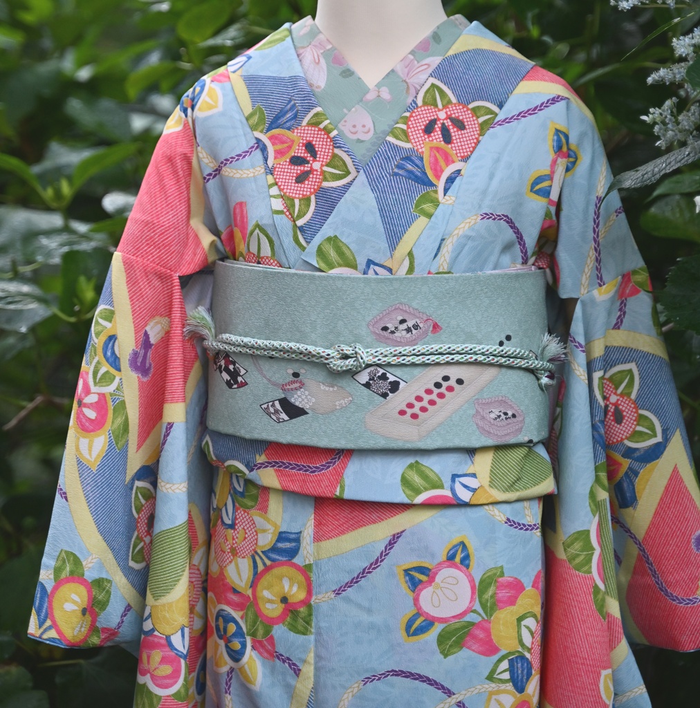 即納:「孔雀色の雅楽の調べ x 花札」仕立て上がり昼夜帯