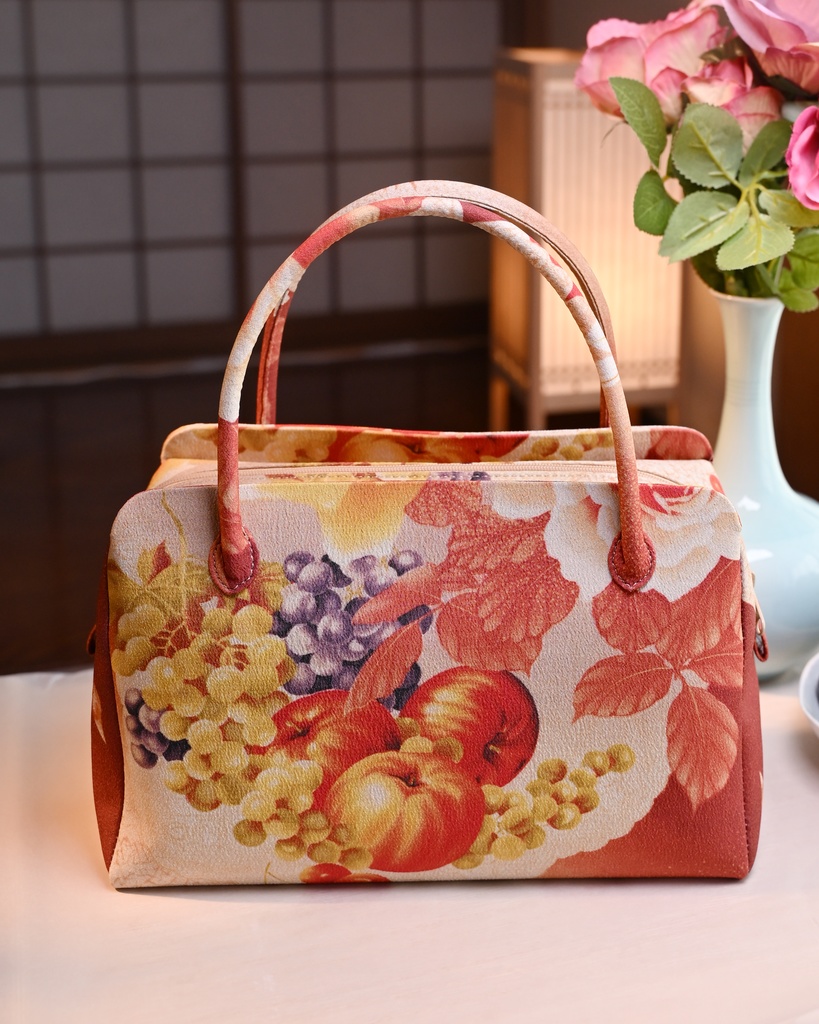 即納品　 薔薇に果物　利休バッグ