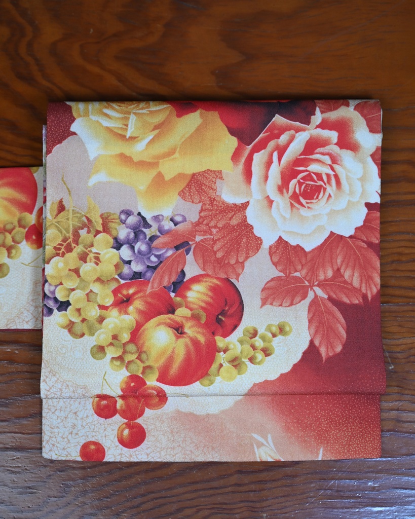 薔薇に果物 仕立て上がり名古屋帯