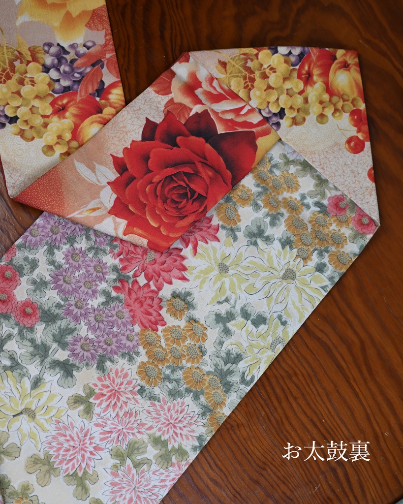 薔薇に果物 仕立て上がり名古屋帯