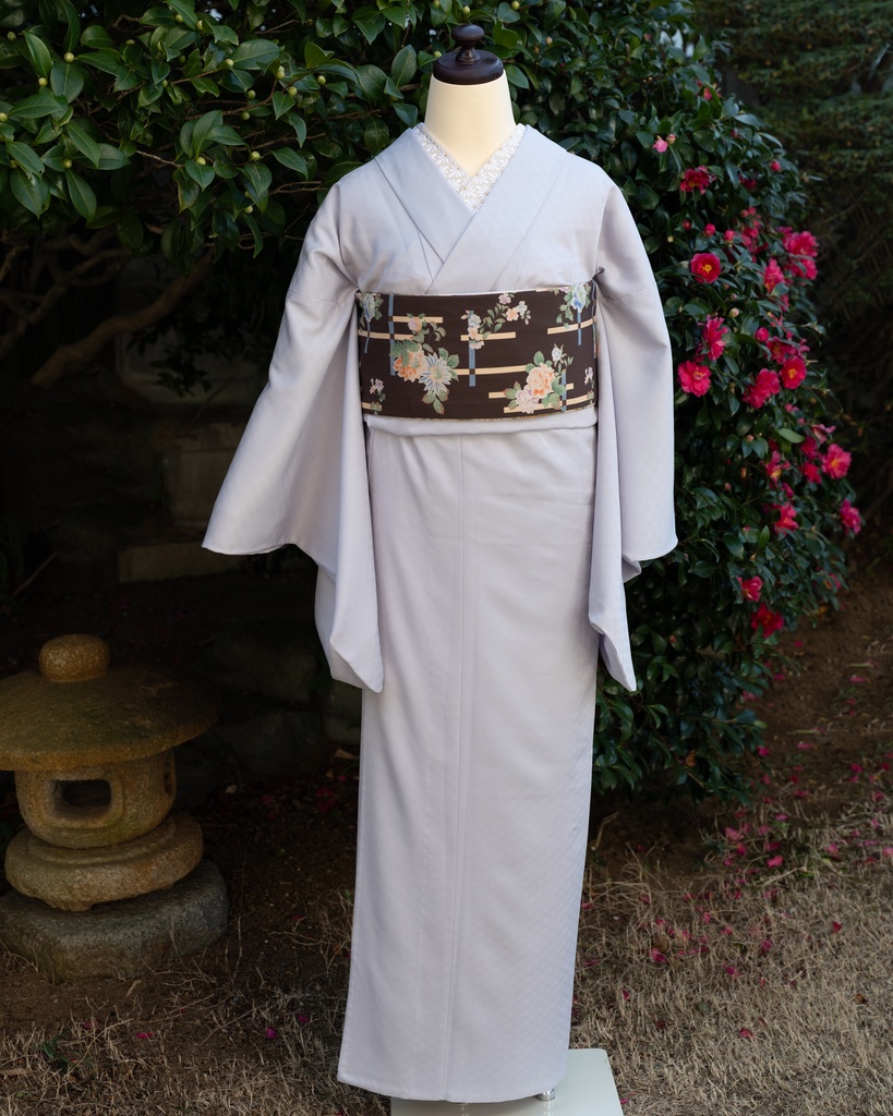 即納 リバーシブル半幅帯 破れ格子に薔薇