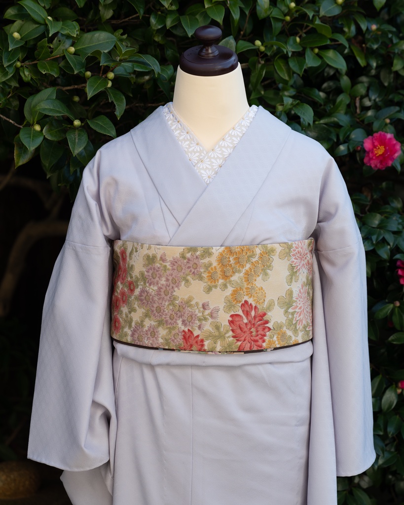 即納 リバーシブル半幅帯 破れ格子に薔薇