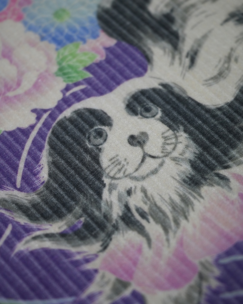 即納: 爽竹長襦袢反物 花薬玉に狆