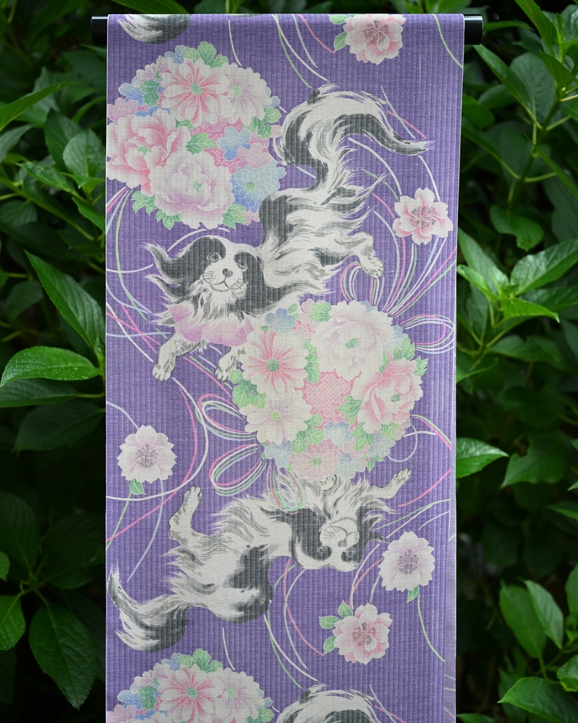即納: 爽竹長襦袢反物 花薬玉に狆