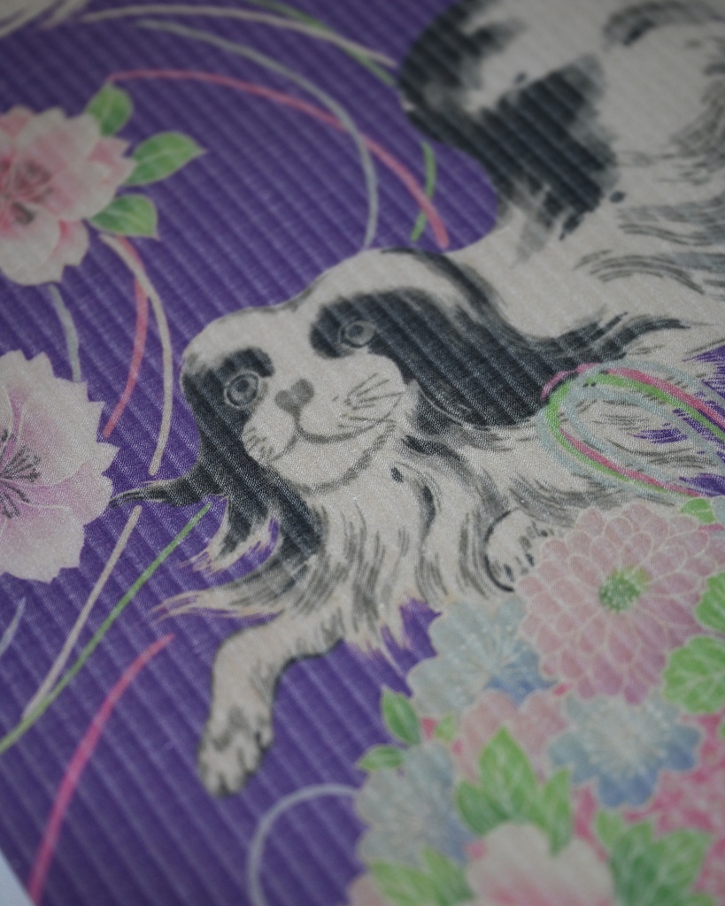 即納: 爽竹長襦袢反物 花薬玉に狆