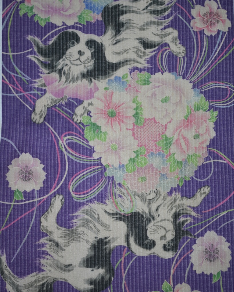 即納: 爽竹長襦袢反物 花薬玉に狆
