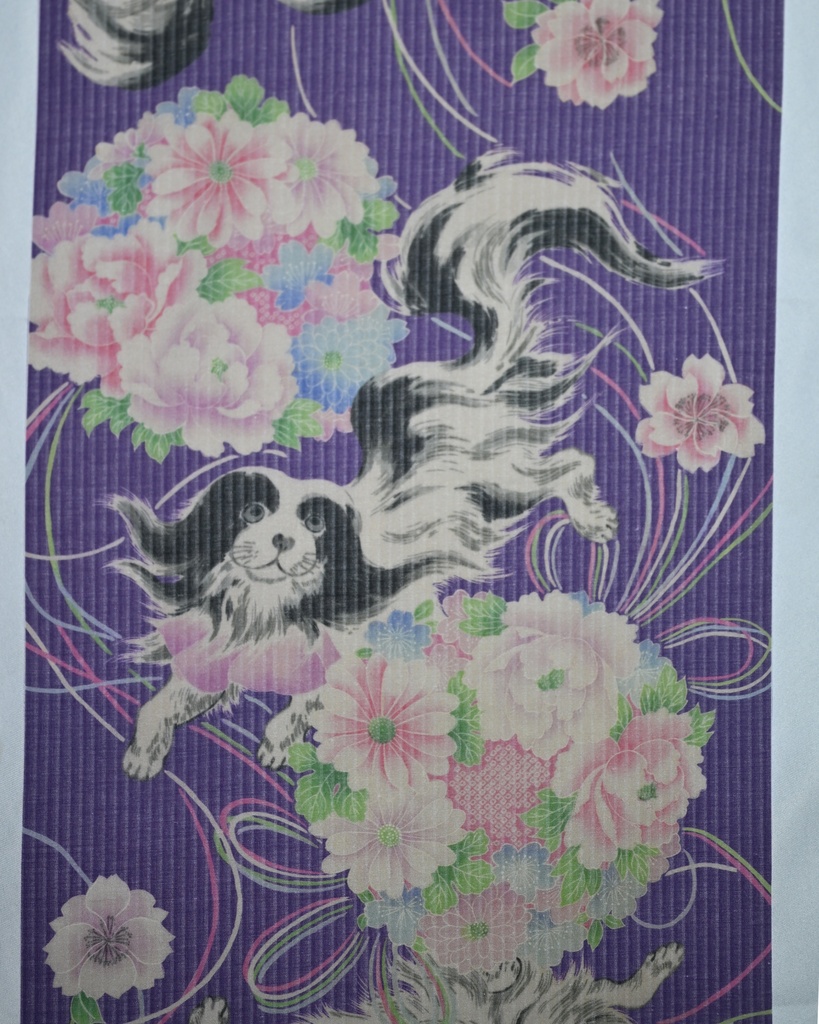 即納: 爽竹長襦袢反物 花薬玉に狆