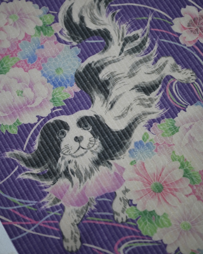 即納: 爽竹長襦袢反物 花薬玉に狆