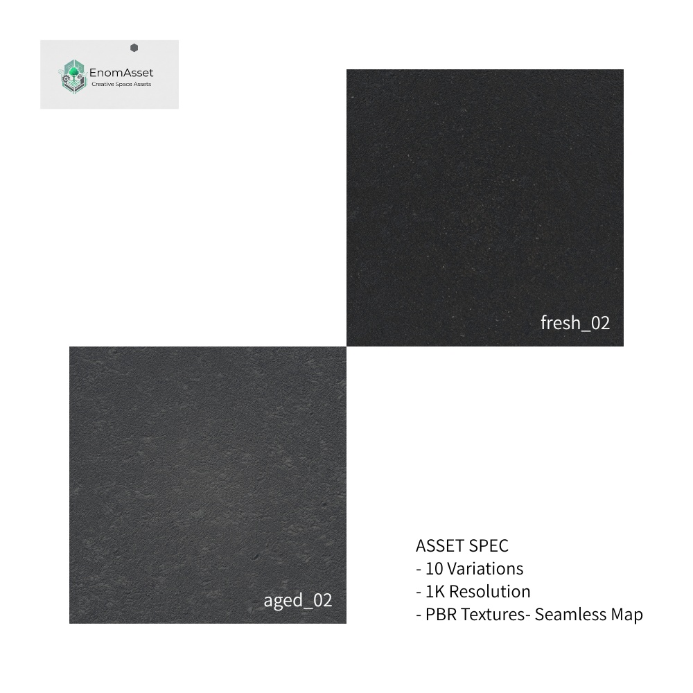 EnomAsset Asphalt 街の道路 -漆黒- 10種 01 シームレス VRChat Cluster Unity ワールド制作 背景素材 テクスチャ 舗装 3D素材