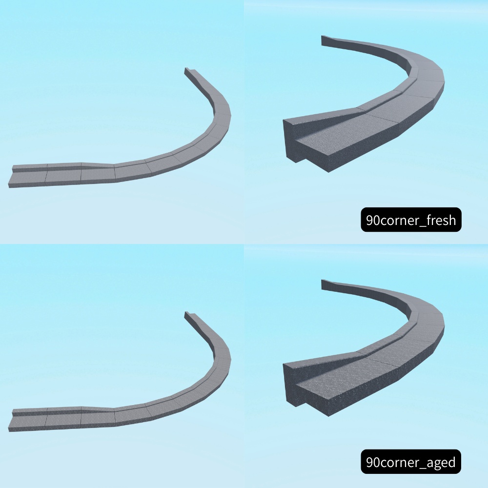 EnomAsset L字側溝 街の道路 10種 洗い出しコンクリート VRChat Cluster Unity ワールド制作 背景素材 境界線 縁石 3D素材