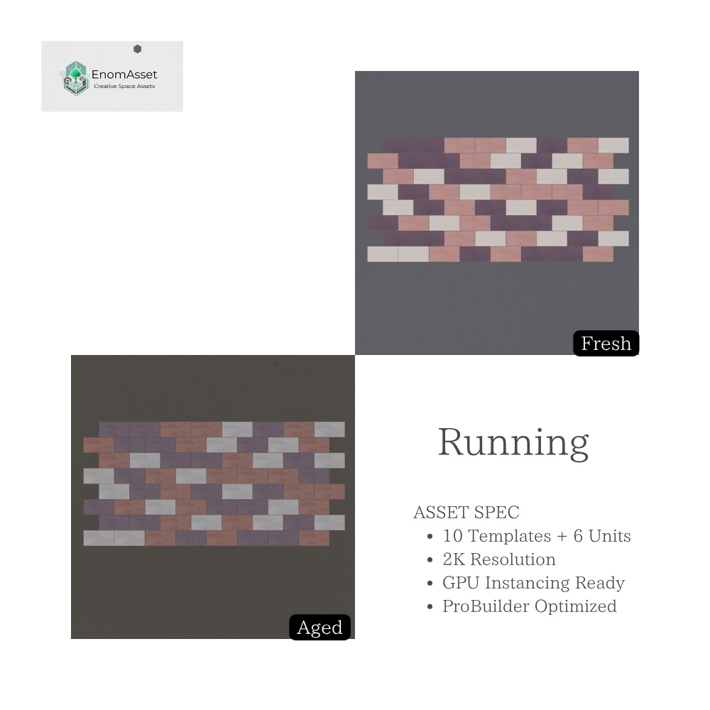 EnomAsset インターロッキング 10種 6ユニット fresh & aged Interlocking VRChat Cluster Unity ワールド制作 背景素材 境界線 舗装 3D素材