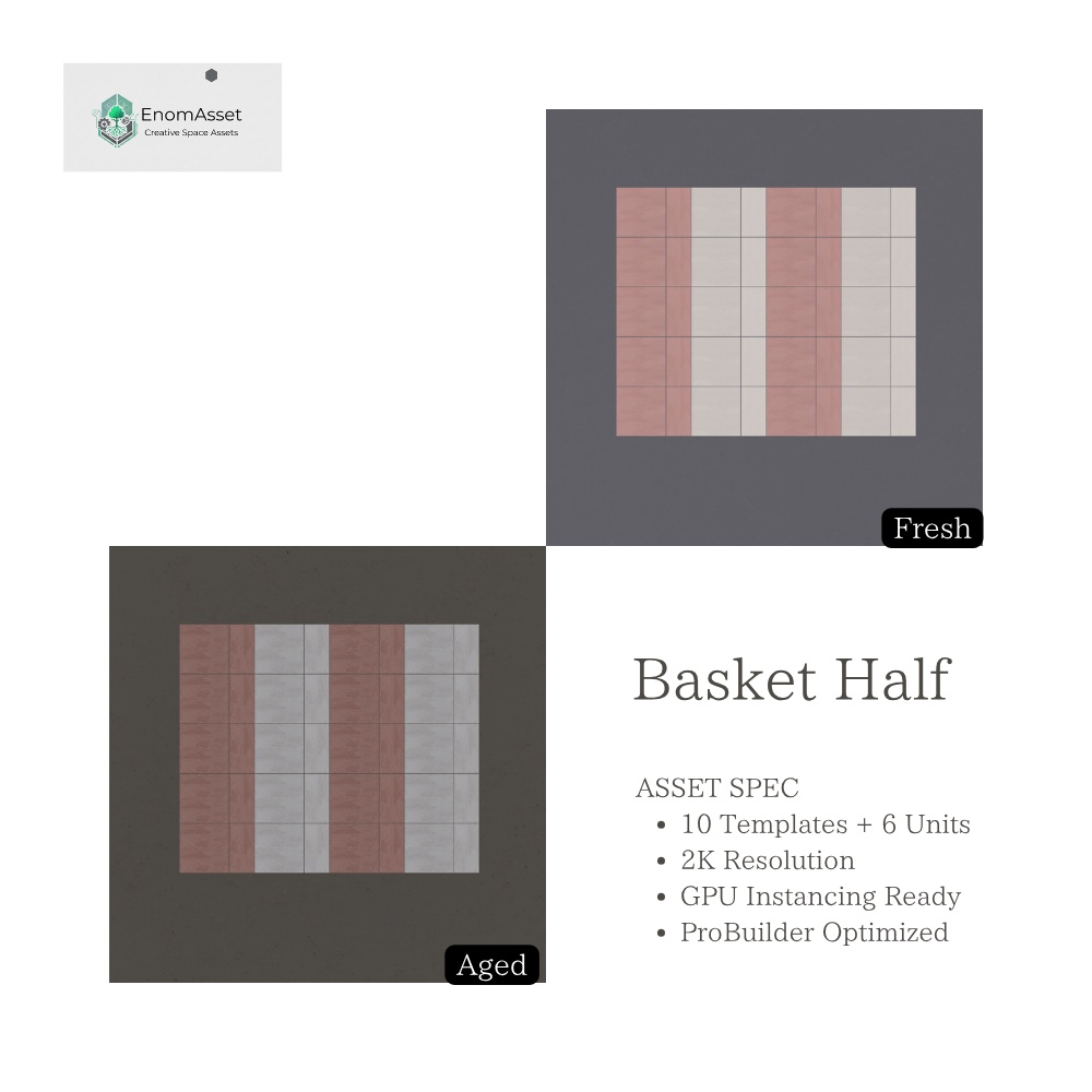 EnomAsset インターロッキング 10種 6ユニット fresh & aged Interlocking VRChat Cluster Unity ワールド制作 背景素材 境界線 舗装 3D素材
