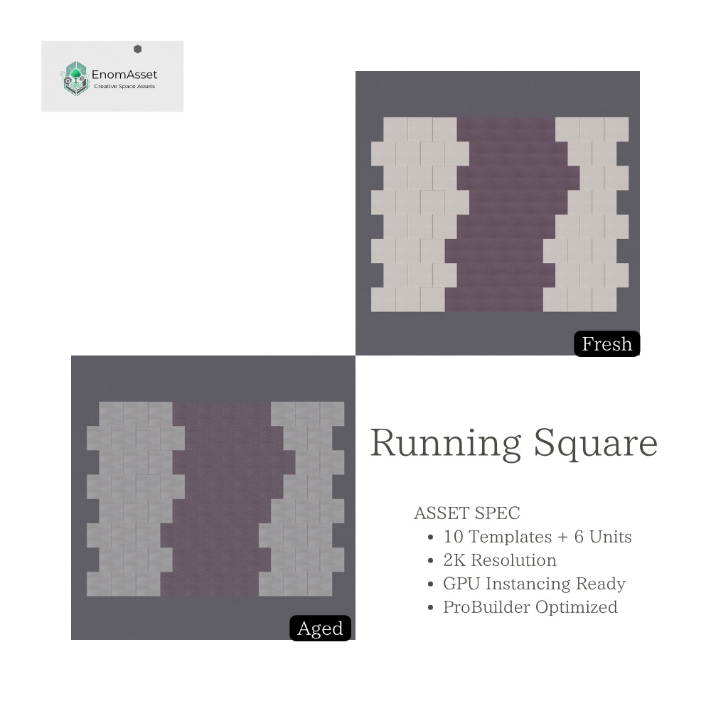EnomAsset インターロッキング 10種 6ユニット fresh & aged Interlocking VRChat Cluster Unity ワールド制作 背景素材 境界線 舗装 3D素材