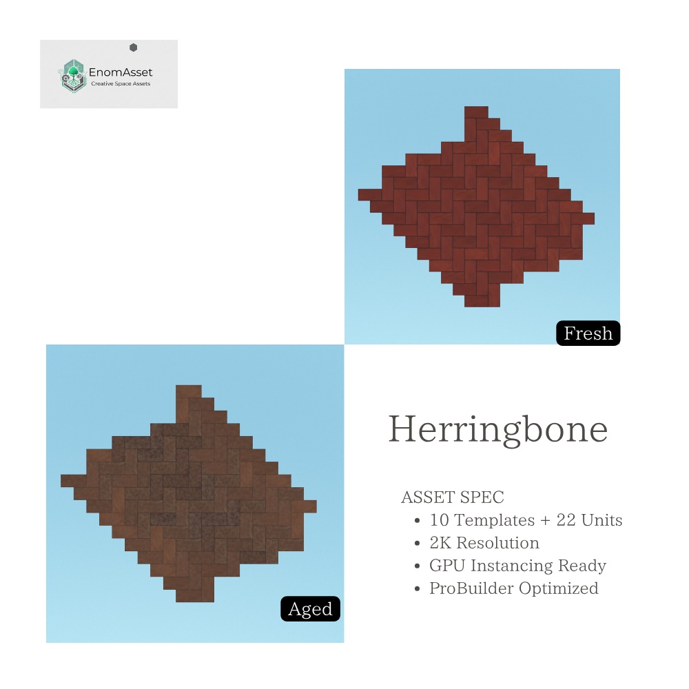 EnomAsset レンガ 10種 2サイズ Fresh & Aged Brick VRChat Cluster Unity ワールド制作 背景素材 舗装 3D素材 レンガブロック レンガ歩道