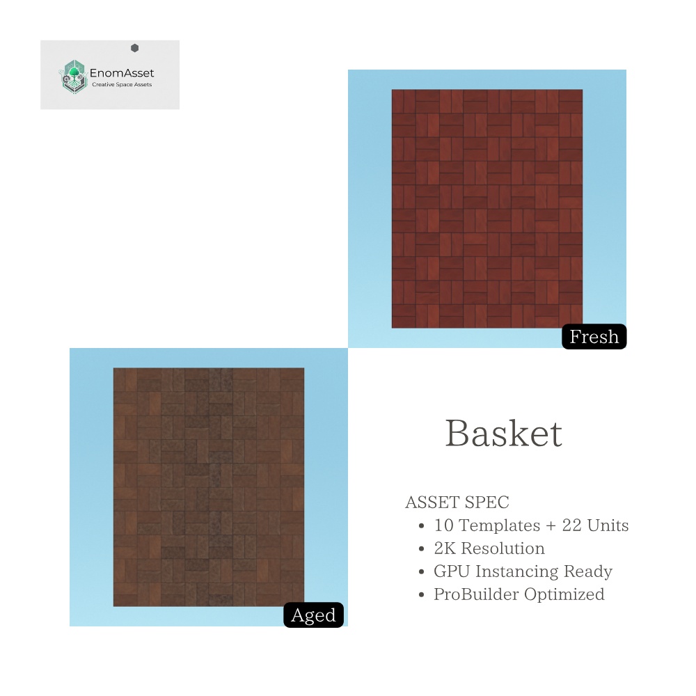 EnomAsset レンガ 10種 2サイズ Fresh & Aged Brick VRChat Cluster Unity ワールド制作 背景素材 舗装 3D素材 レンガブロック レンガ歩道
