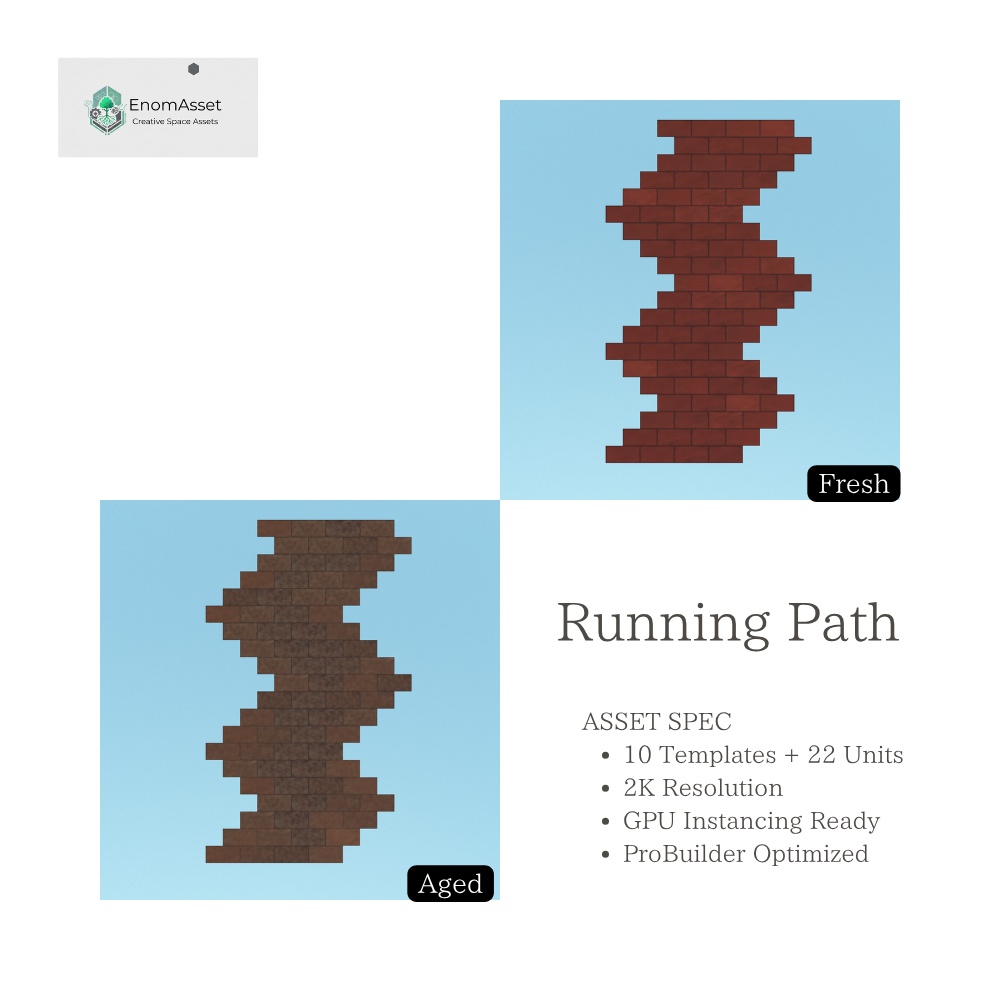 EnomAsset レンガ 10種 2サイズ Fresh & Aged Brick VRChat Cluster Unity ワールド制作 背景素材 舗装 3D素材 レンガブロック レンガ歩道