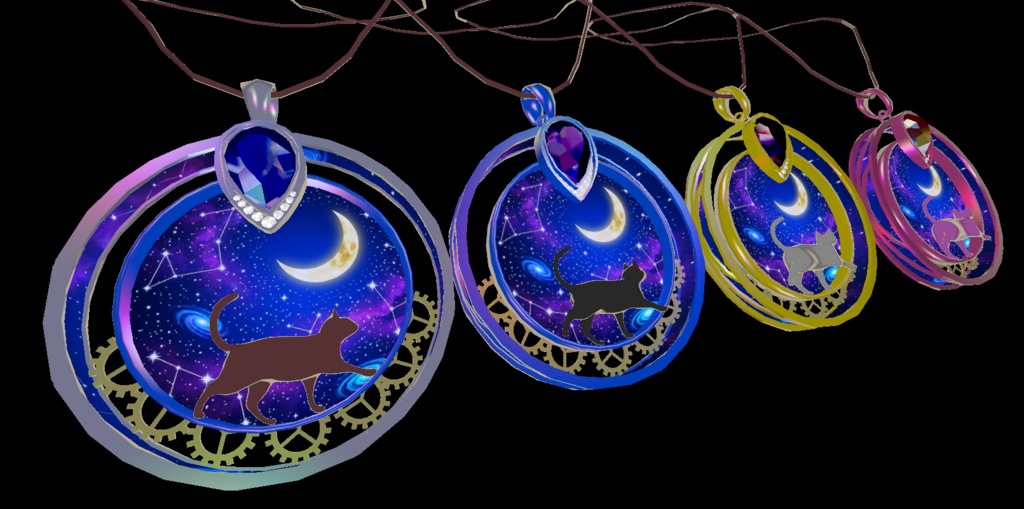 【VRChat】夜空猫アクセサリーコレクション - ネックレス・イヤリング・ワールド用置時計