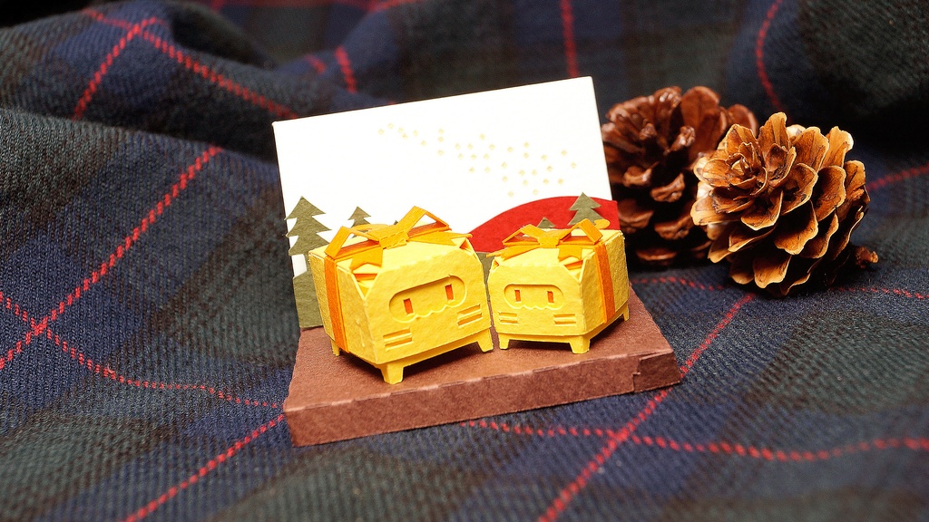 はこねこ りぼんのおやこ きいろオレンジ