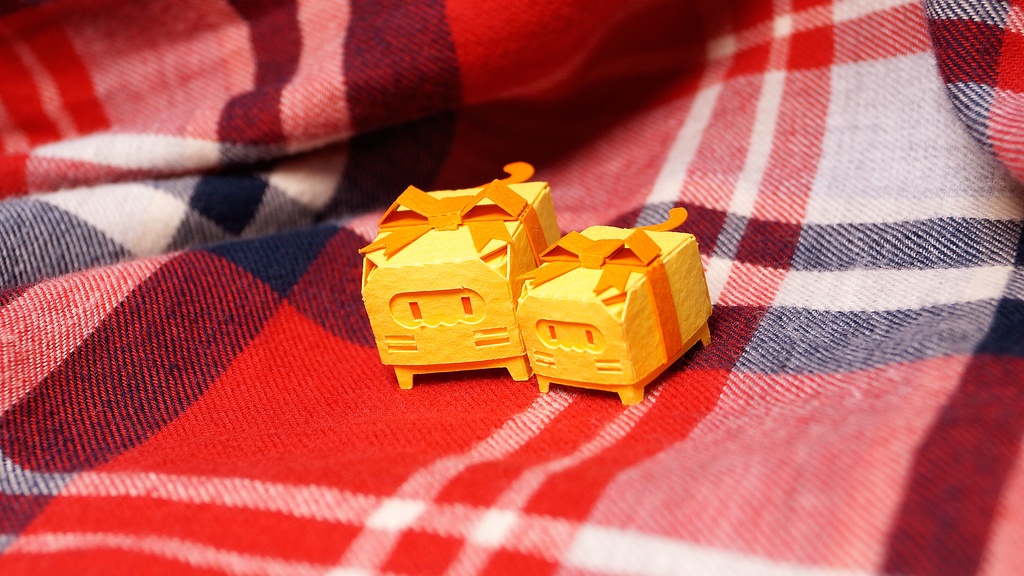 はこねこ りぼんのおやこ きいろオレンジ