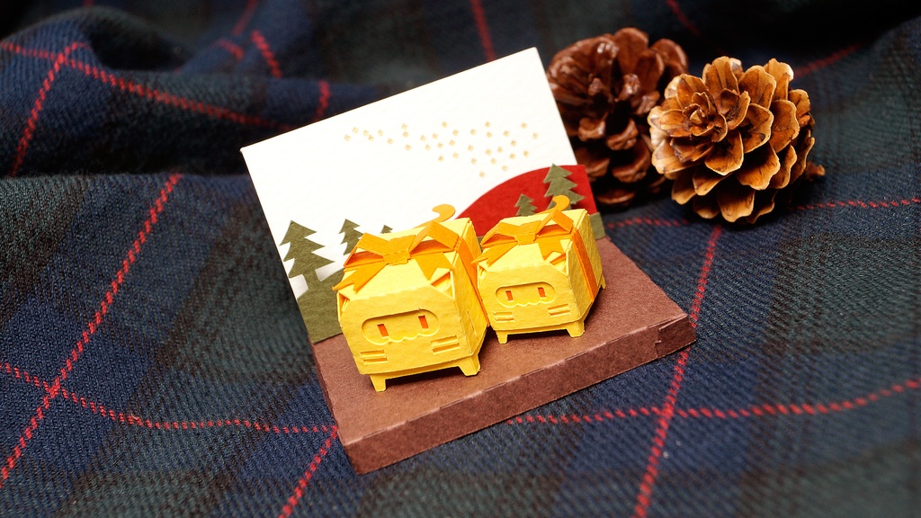 はこねこ りぼんのおやこ きいろオレンジ