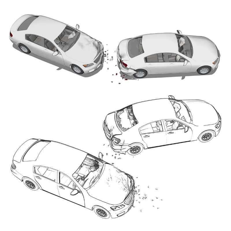 【3D素材】セダン 追突事故