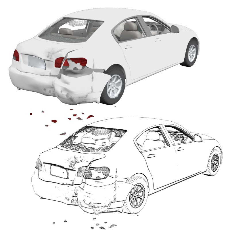 【3D素材】セダン 追突事故