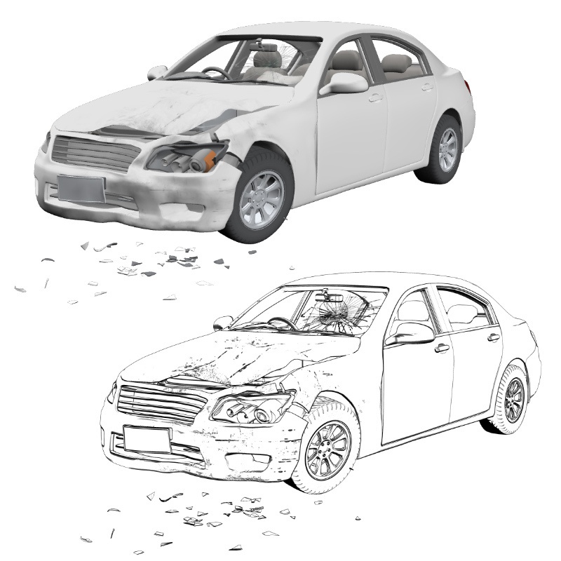 【3D素材】セダン 追突事故