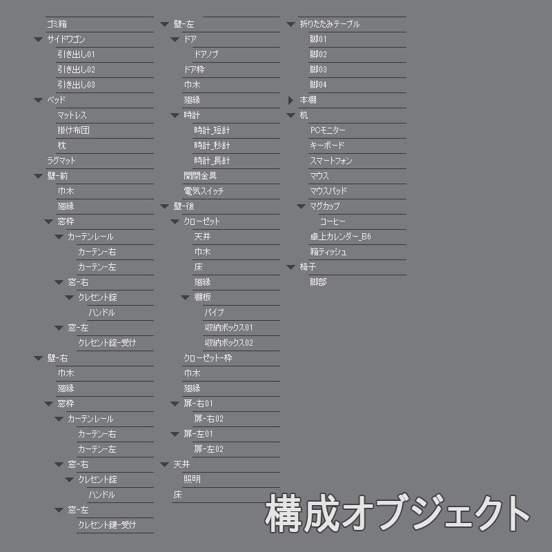 【3D背景】住宅 6畳大人部屋