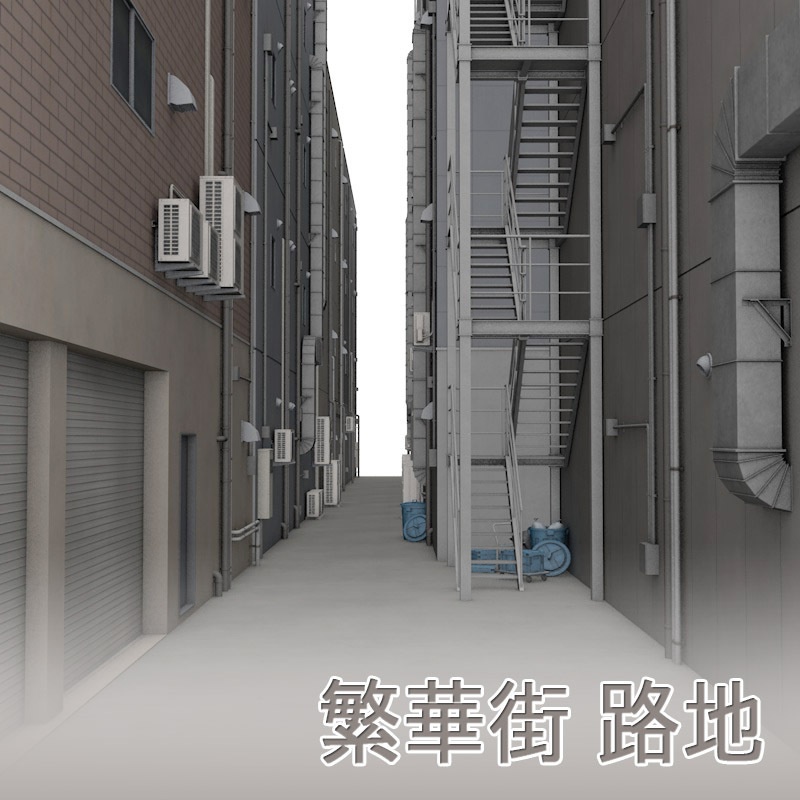 3d背景 繁華街 路地 素材屋ぴよも Booth