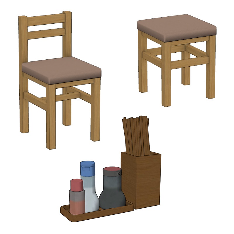 【3D素材】定食屋テーブル セット