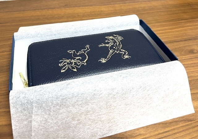 鳥獣戯画 オリジナル 長財布 3D 造形 ベージュ 高山寺 和柄 日本土産 ネイビー