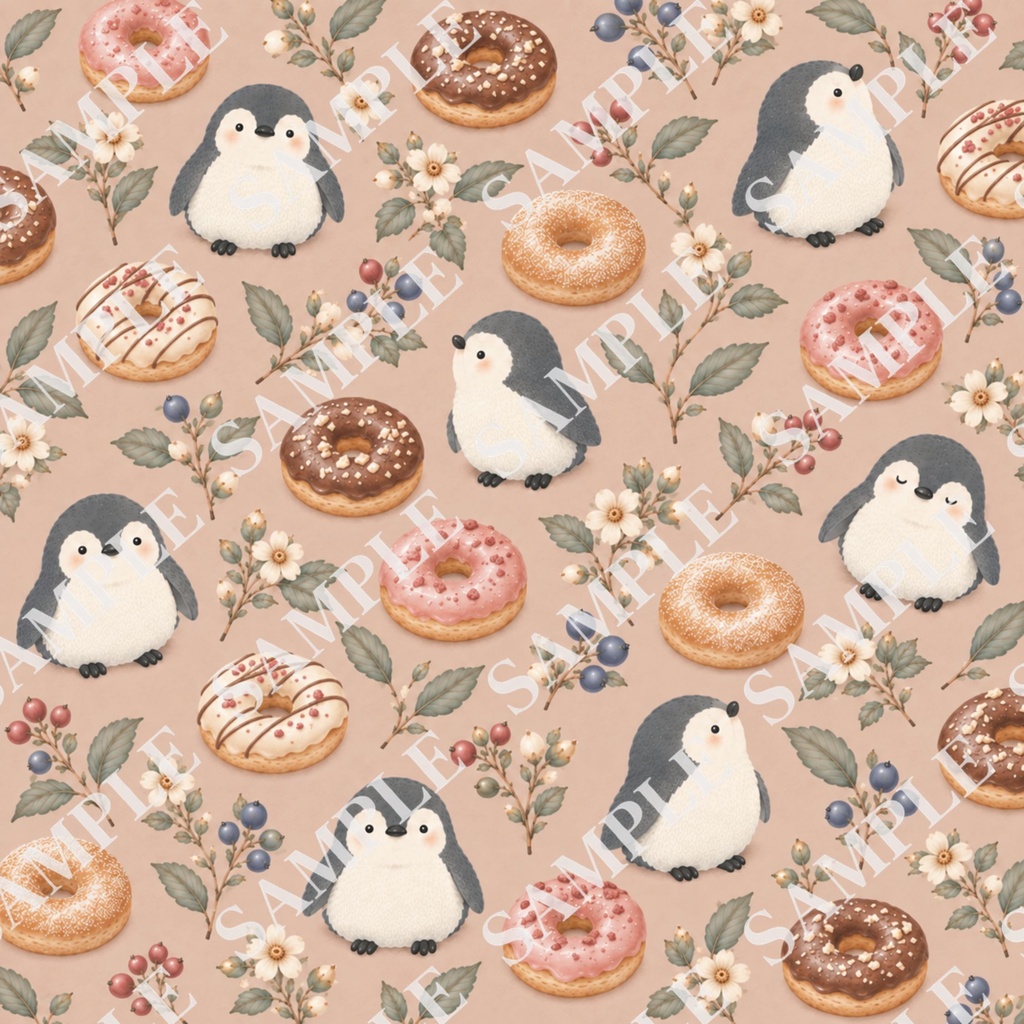 ペンギンとお菓子のデジタルペーパー8枚セット 北欧ナチュラル|PNG(3600×3600px)