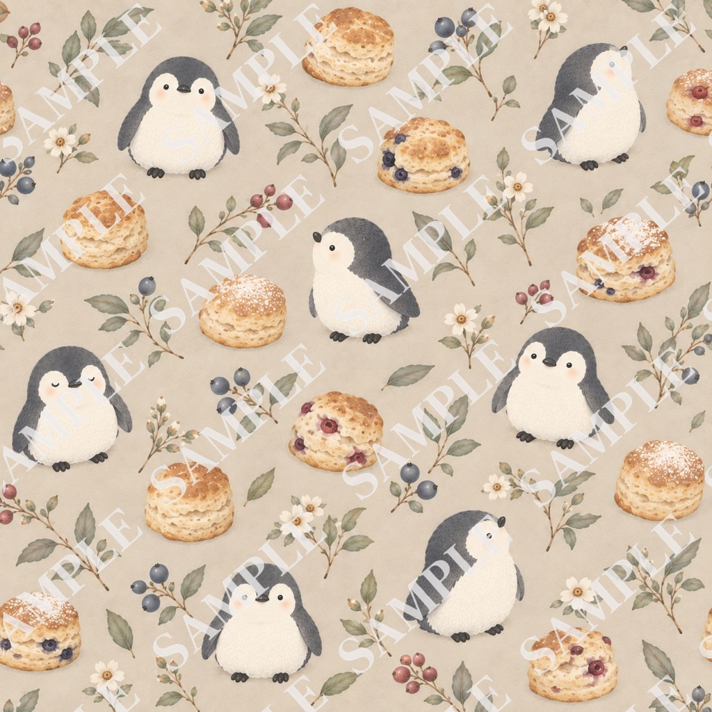 ペンギンとお菓子のデジタルペーパー8枚セット 北欧ナチュラル|PNG(3600×3600px)