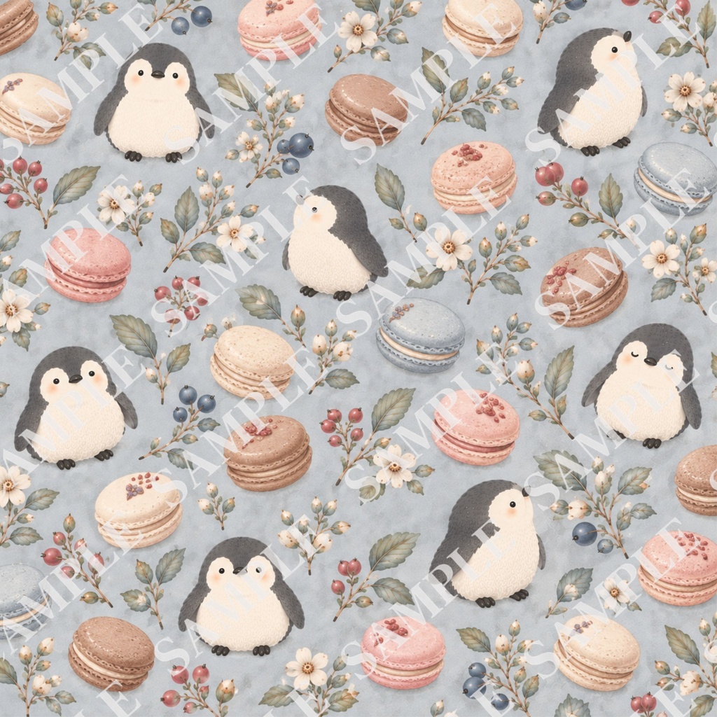 ペンギンとお菓子のデジタルペーパー8枚セット 北欧ナチュラル|PNG(3600×3600px)