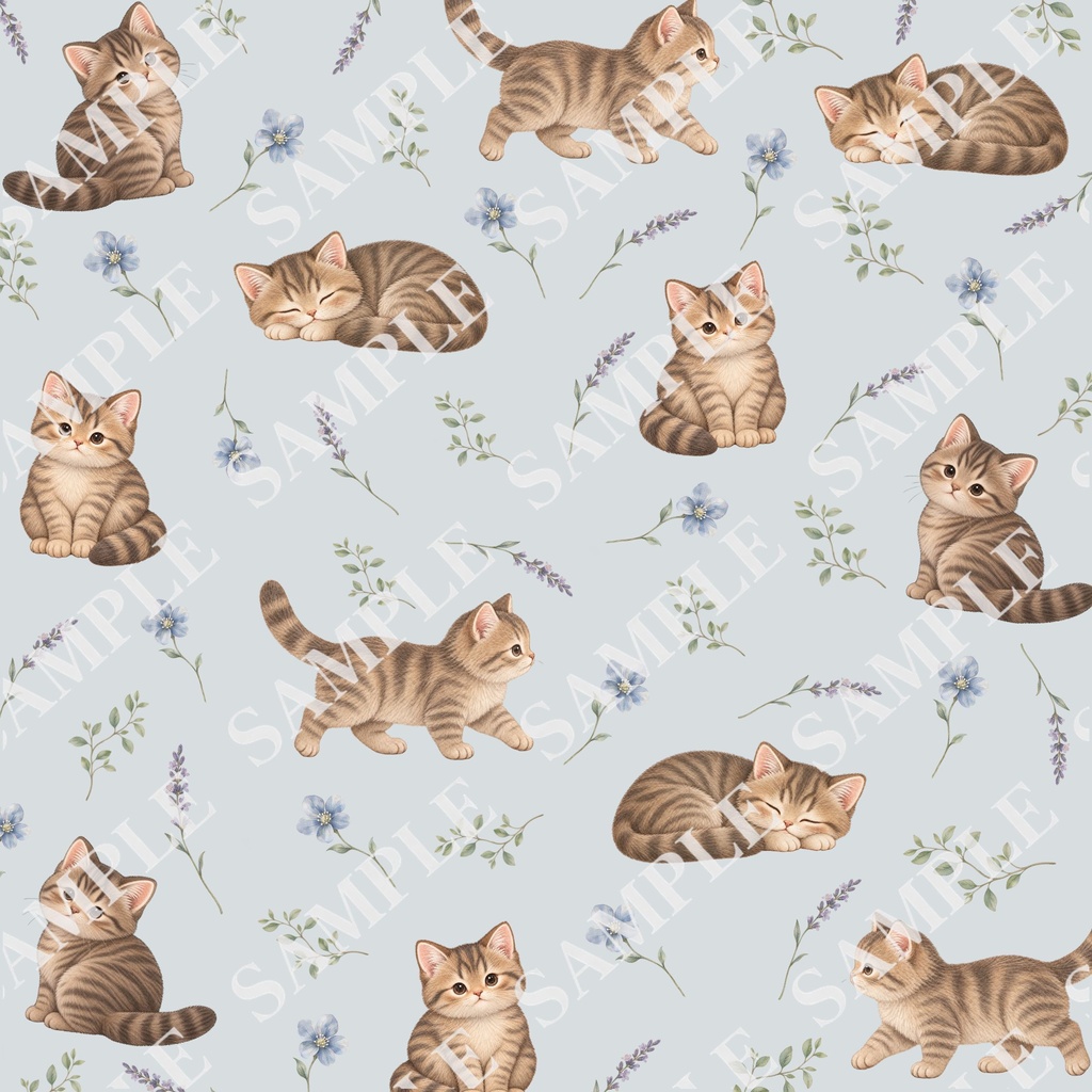 猫とお花のデジタルペーパー10枚セット|大人可愛い|PNG(3600×3600px)
