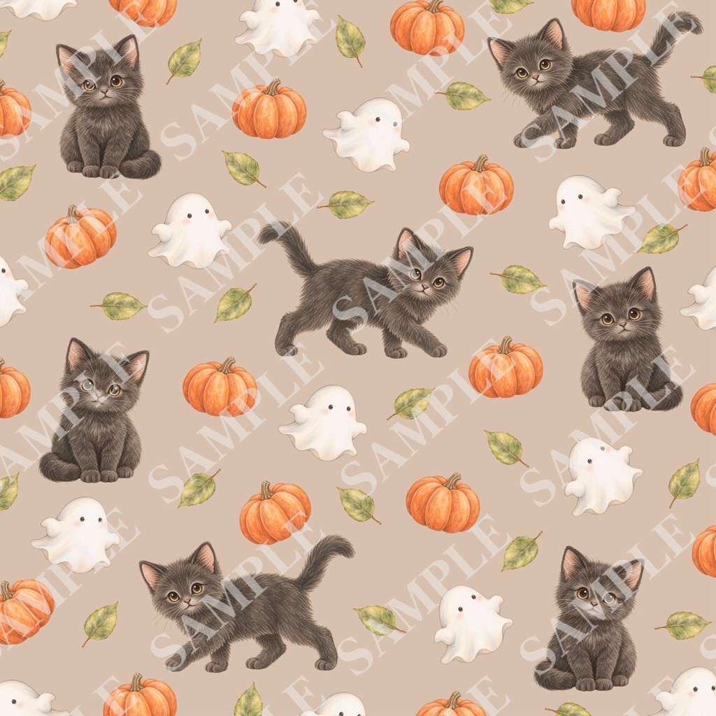 ハロウィンのデジタルペーパー|水彩×くすみカラー|PNG(3600×3600px)