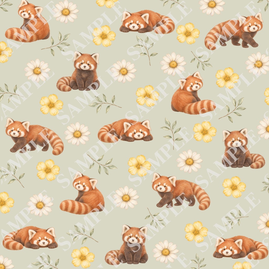 レッサーパンダのデジタルペーパー6枚セット|くすみカラー|PNG(3600×3600px)