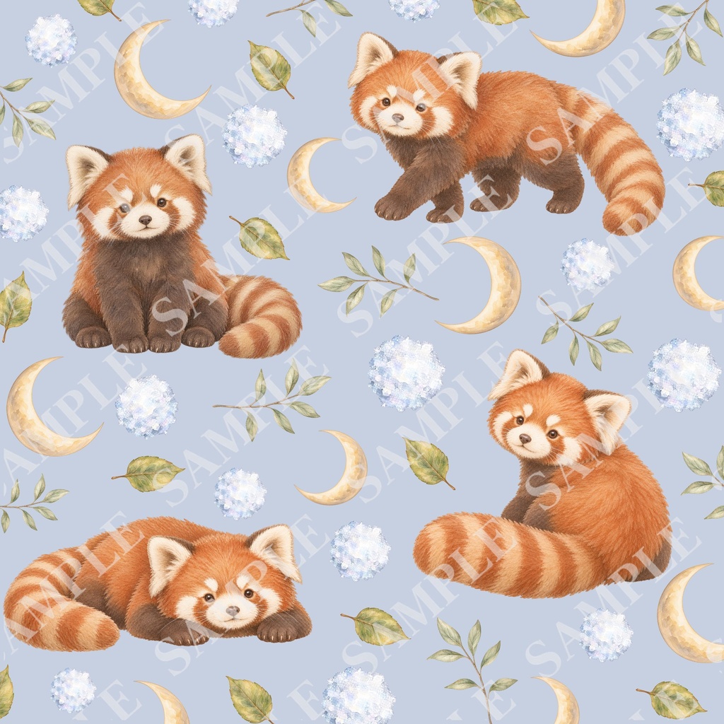 レッサーパンダのデジタルペーパー6枚セット|くすみカラー|PNG(3600×3600px)