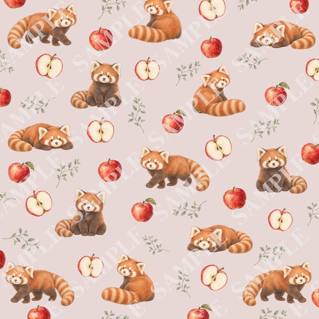 レッサーパンダのデジタルペーパー6枚セット|くすみカラー|PNG(3600×3600px)