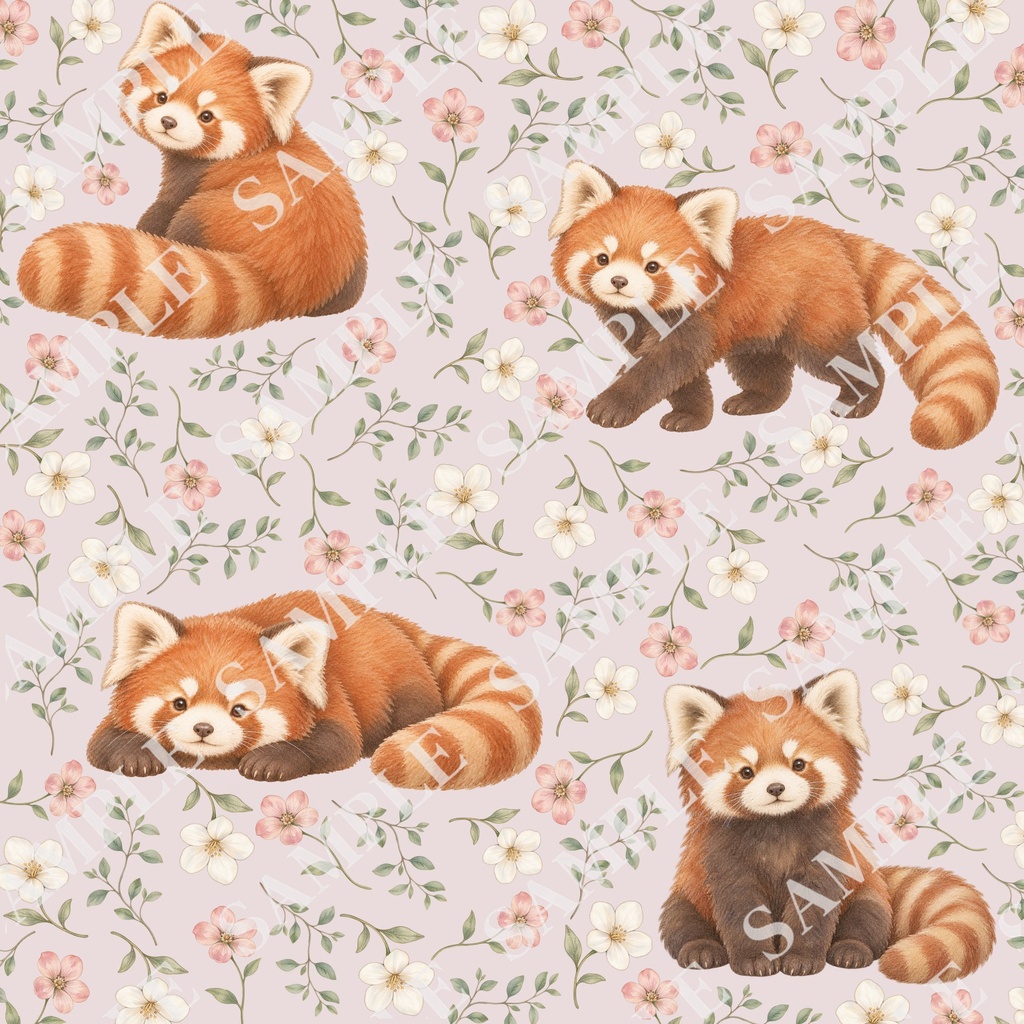レッサーパンダのデジタルペーパー6枚セット|くすみカラー|PNG(3600×3600px)