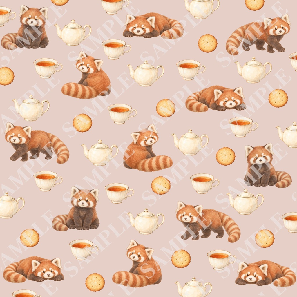 レッサーパンダのデジタルペーパー6枚セット|くすみカラー|PNG(3600×3600px)