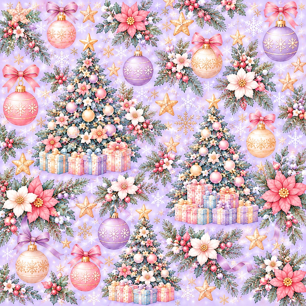 【高画質・5枚セット】大人かわいいパステルクリスマス♡デジタルペーパー|サンタ・雪景色・リース・ツリー・花柄|印刷&デジタル素材