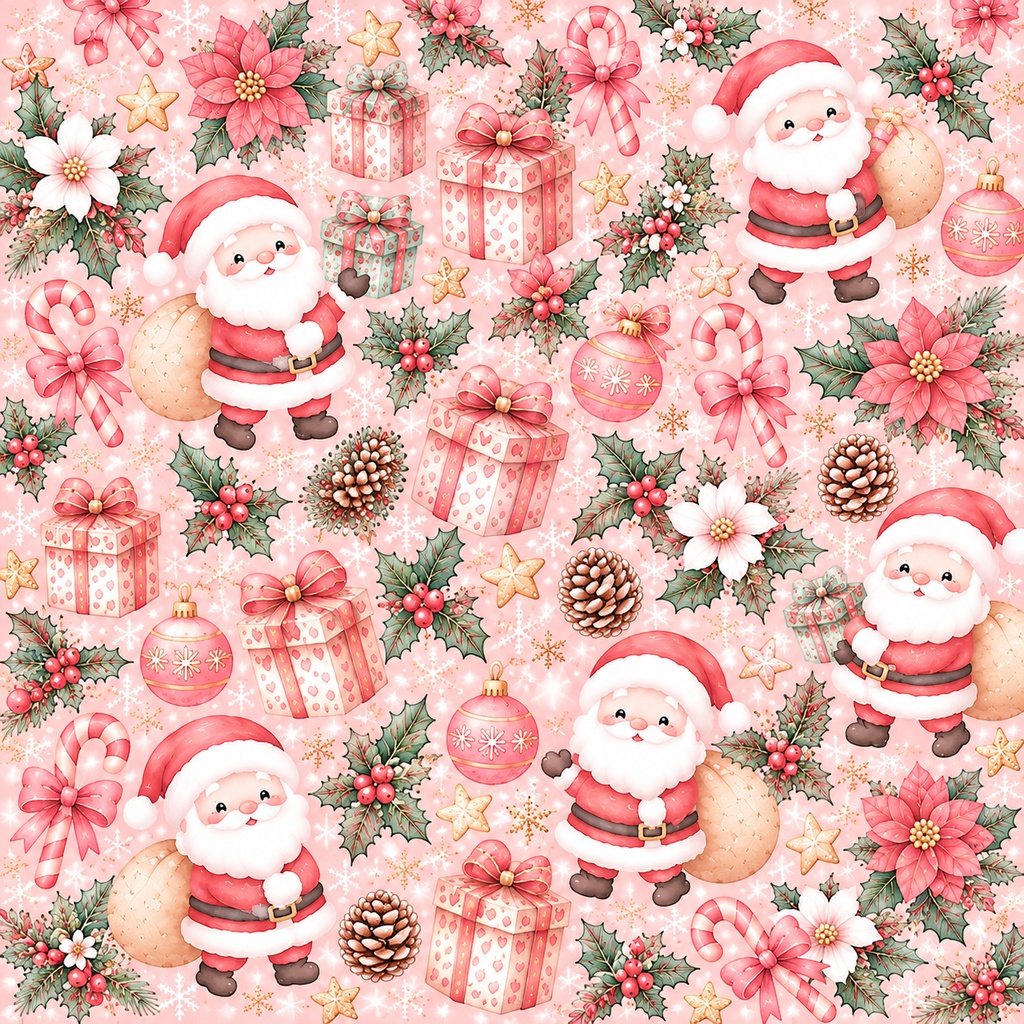 【高画質・5枚セット】大人かわいいパステルクリスマス♡デジタルペーパー|サンタ・雪景色・リース・ツリー・花柄|印刷&デジタル素材