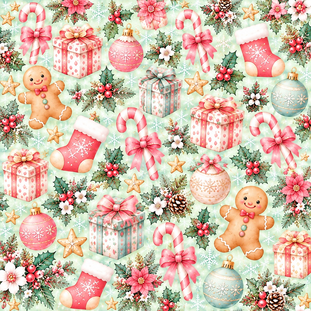 【高画質・5枚セット】大人かわいいパステルクリスマス♡デジタルペーパー|サンタ・雪景色・リース・ツリー・花柄|印刷&デジタル素材