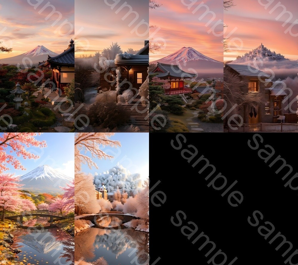 富士山と紅葉・雪景(秋冬フォトリアル背景集・全62枚)