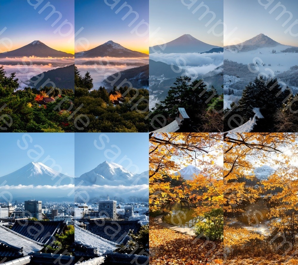 富士山と紅葉・雪景(秋冬フォトリアル背景集・全62枚)