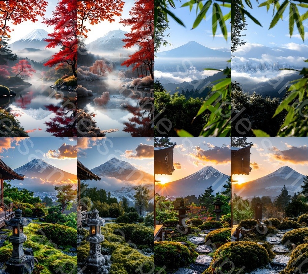 富士山と紅葉・雪景(秋冬フォトリアル背景集・全62枚)