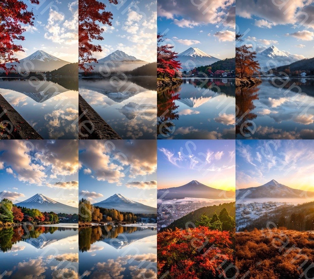 富士山と紅葉・雪景(秋冬フォトリアル背景集・全62枚)