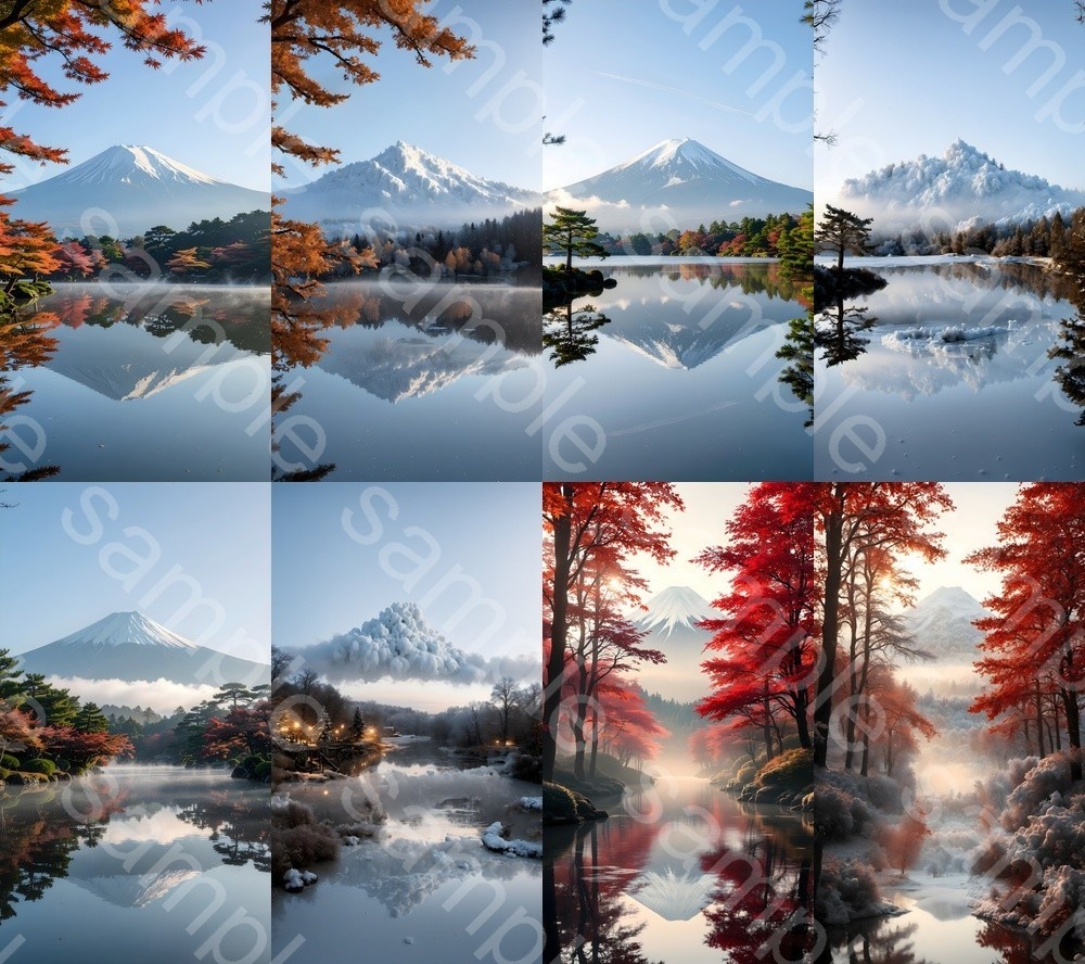 富士山と紅葉・雪景(秋冬フォトリアル背景集・全62枚)